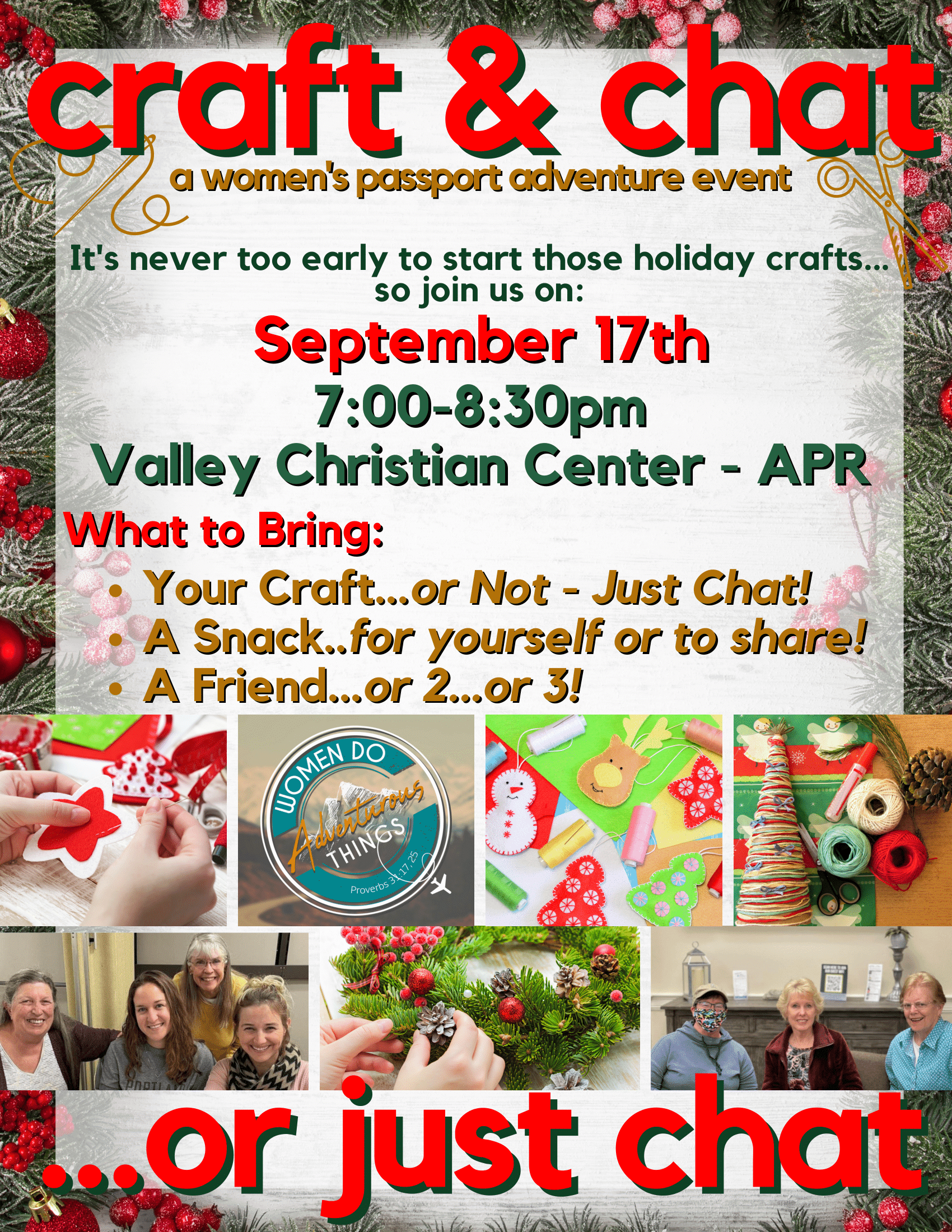 Craft Chat or Just Chat Sep 17 Valley Christian Center